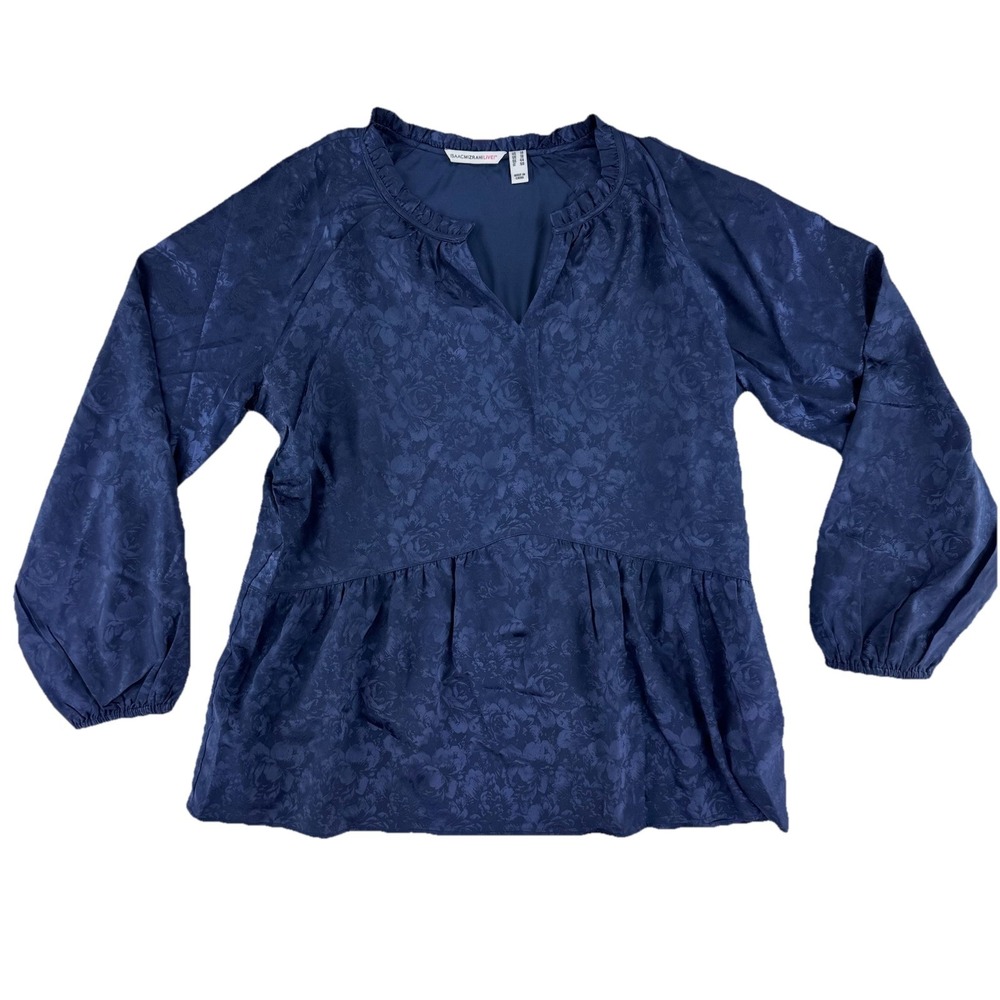 Isaac Mizrahi‎ Live! Stretch Jacquard Shirred Peplum Blouse Top 14 Reg Dark Navy